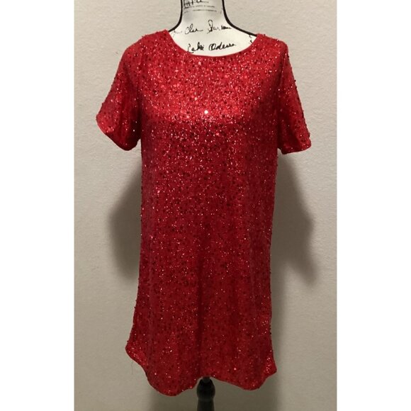 Shein Vintage Red Sequin Short-Sleeve Dress Size S - Picture 2 of 6